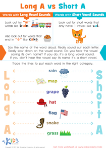 Long and Short Vowel A Spelling Worksheet: Free Printable for Kids